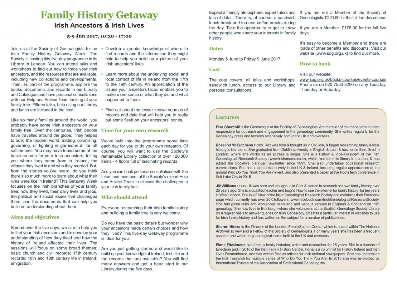 Family History Getaway Irish Ancestors and their Lives