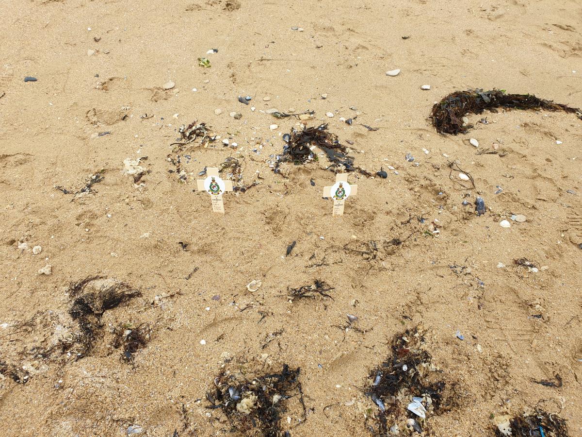 Two crosses on the beach where soldiers fell Ouistreham