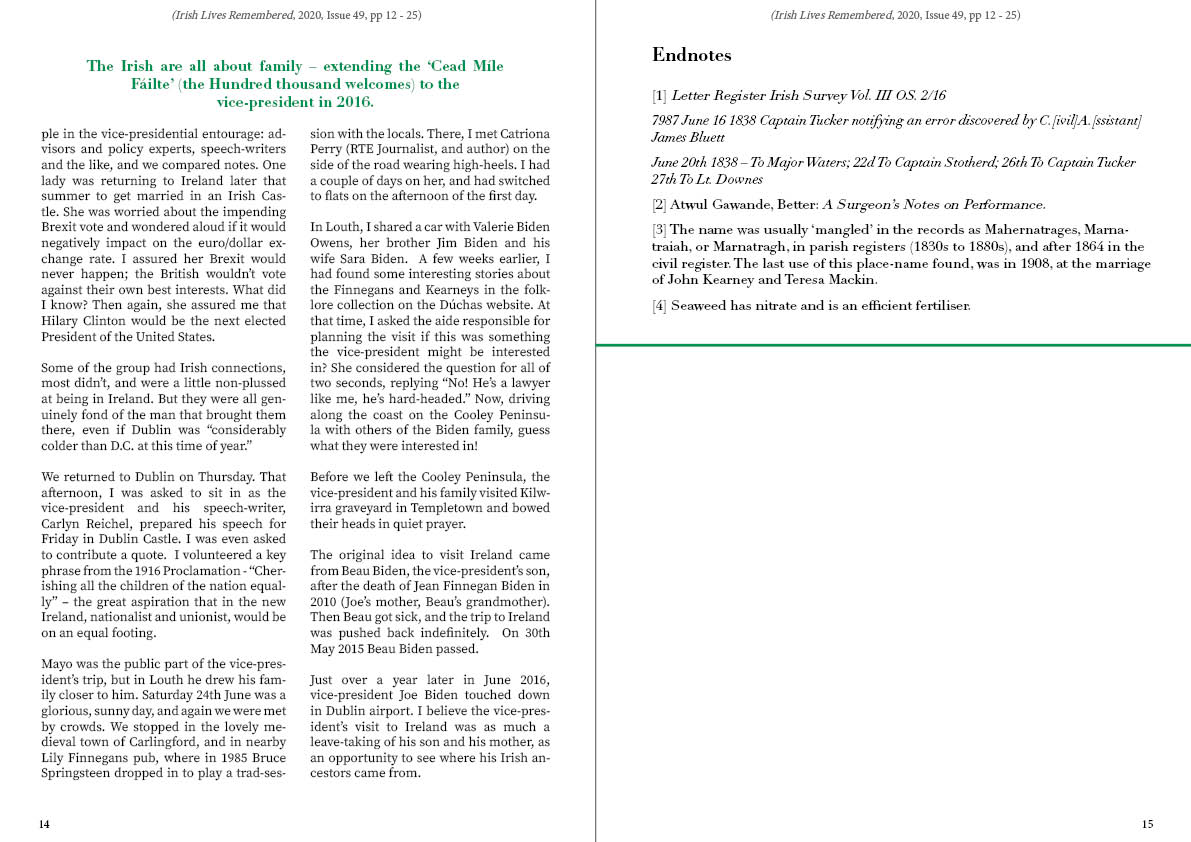 ILR issue 49 Fiona Fitzsimon's article on Joe Biden's Irish Roots