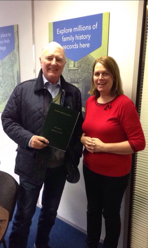 Mike Murphy and researcher Carmel Gilbride with his Family History Report