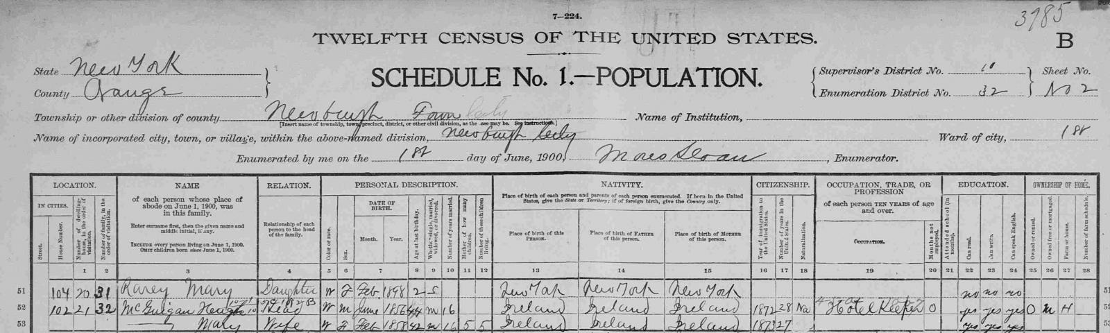 Twelfth population schedule