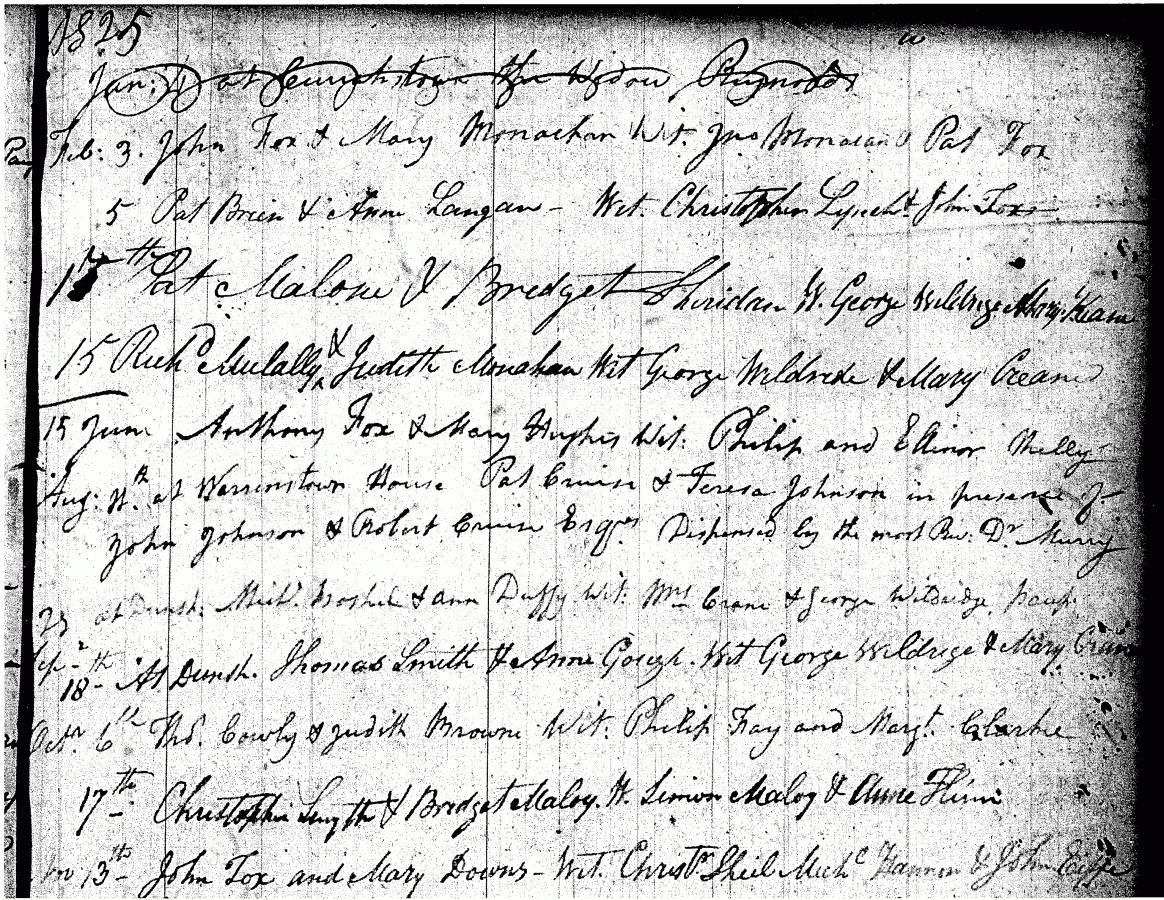 Left: reproduced with the permission of the board of Trinity College Library Below: marriage record for Patrick Russell Cruise and Teresa Johnson