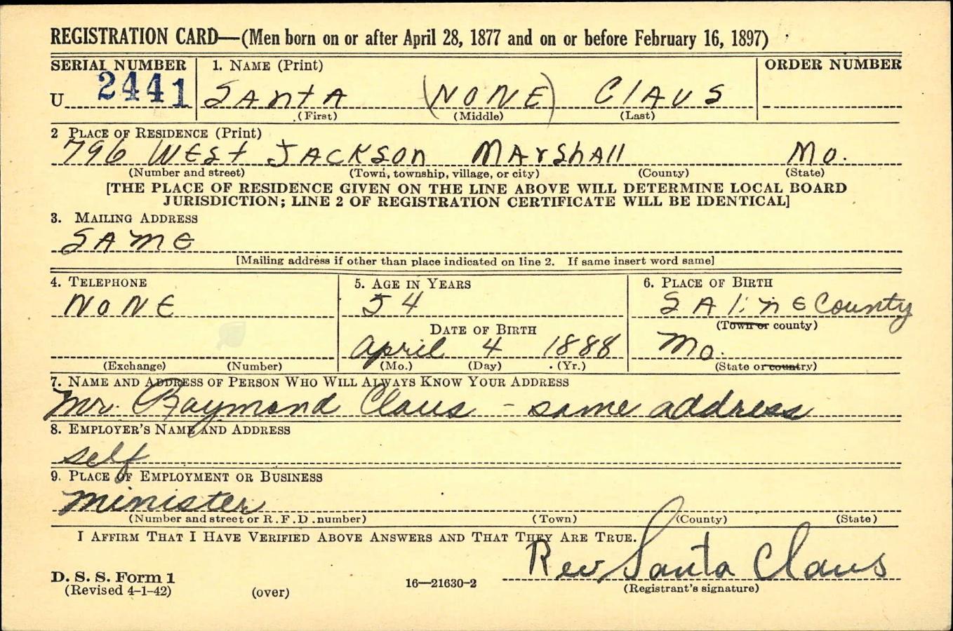 registration card