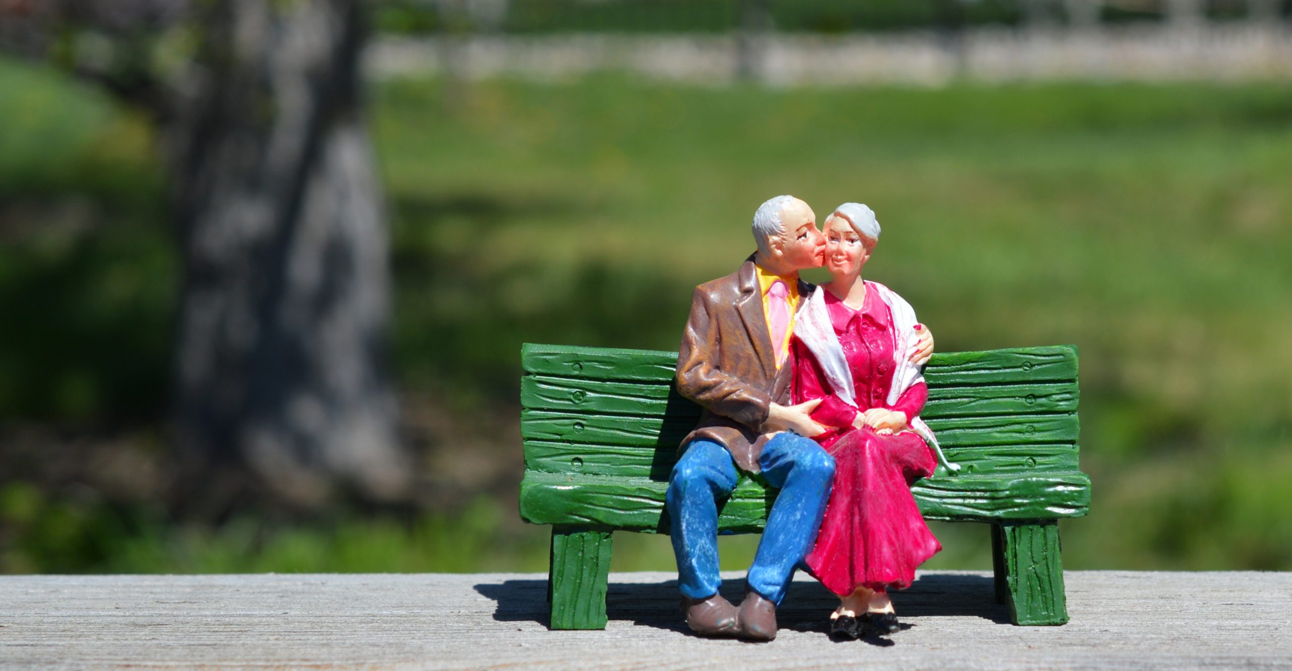 Kissing Grandparents Old Couple Bench Sitting
