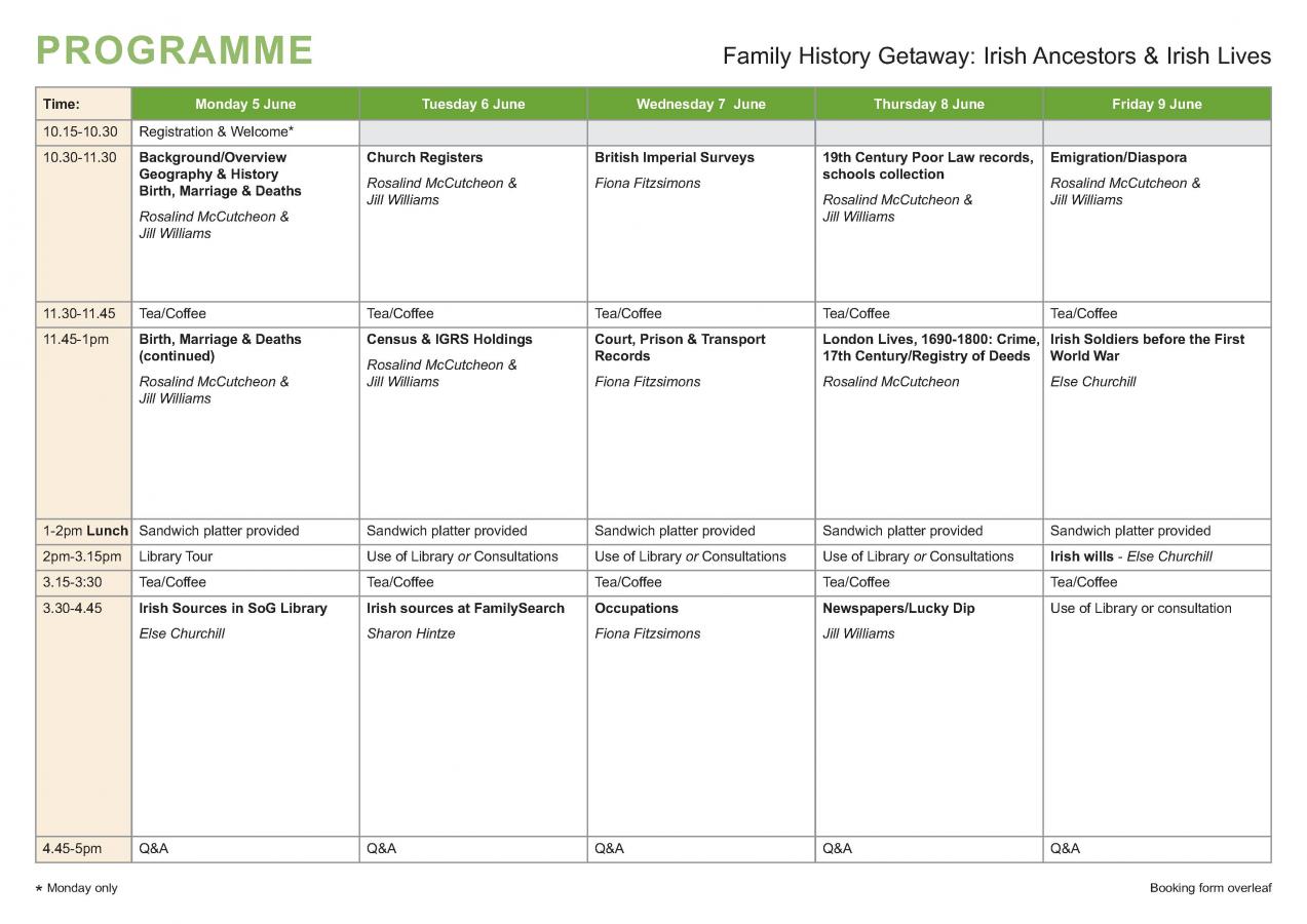 Programme Irish Ancestors and their Lives