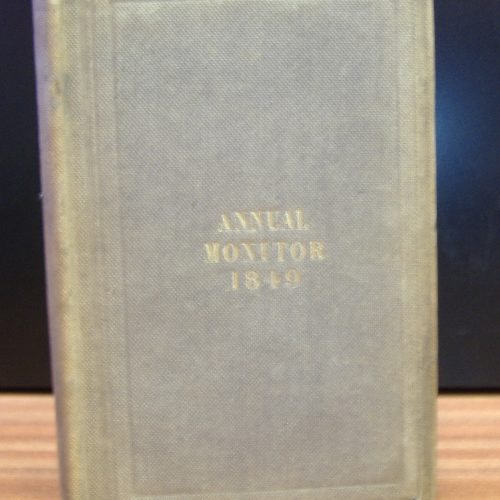 photo of a faded book cover with the following text in gold font "Annual Monitor 1849"