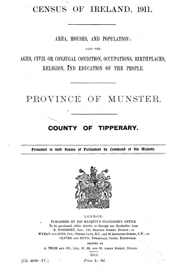 Census Reports: County Tipperary 1911
